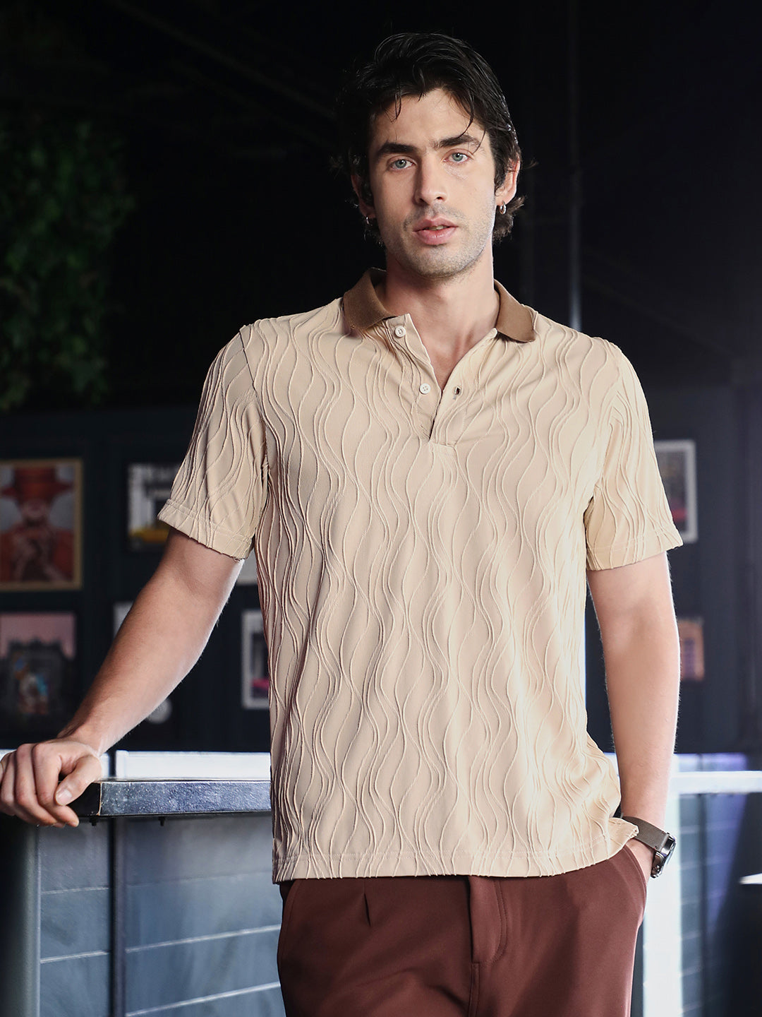 Swirl-Jacquard Polo T-Shirt