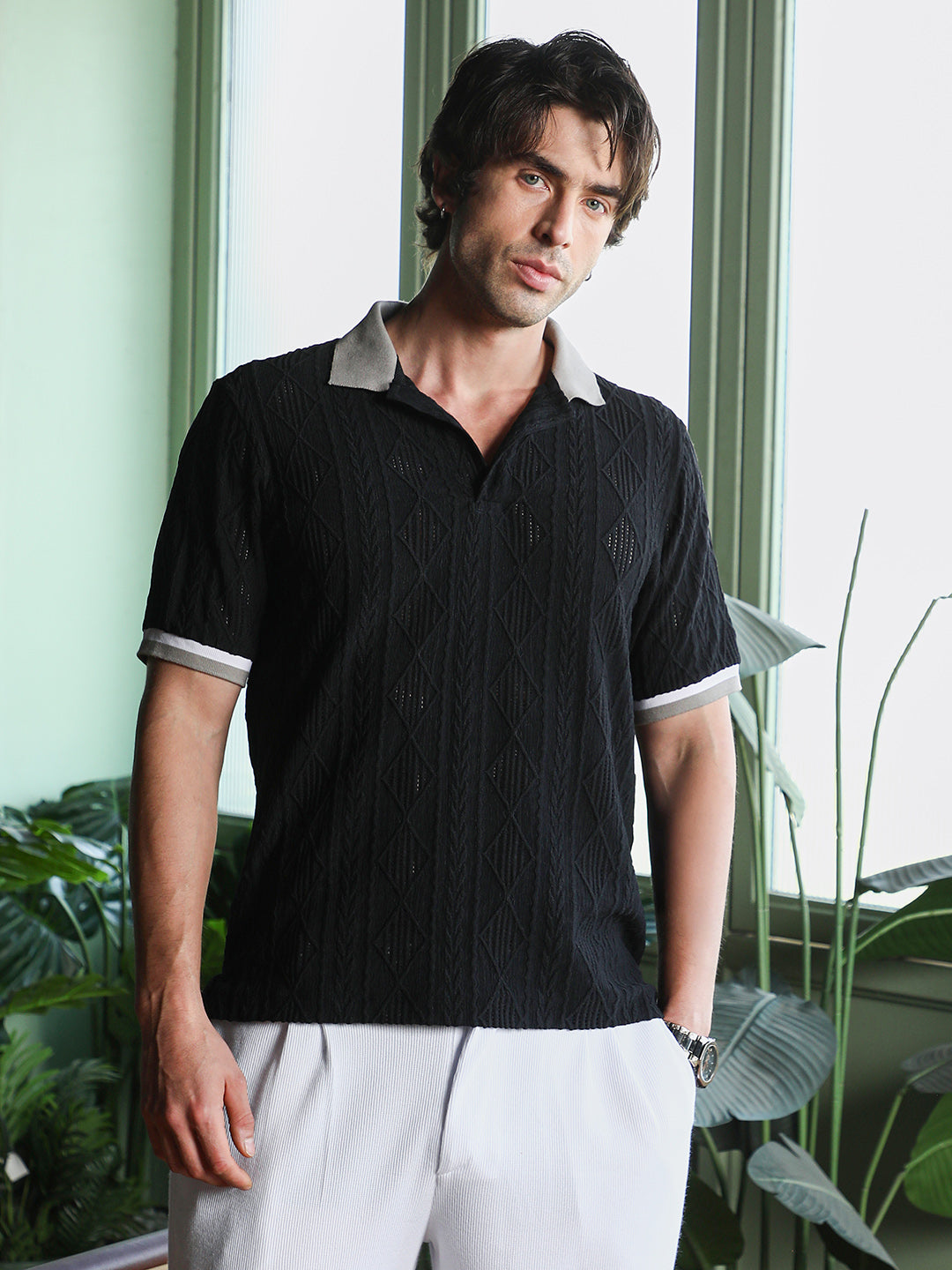 Marquise-Jacquard Polo T-Shirt