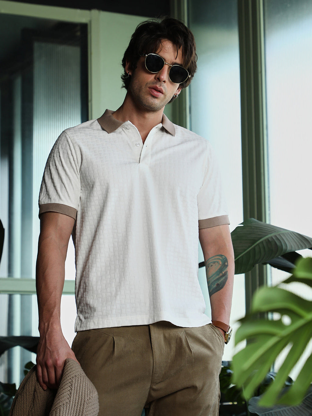 Basket-Jacquard Polo T-Shirt