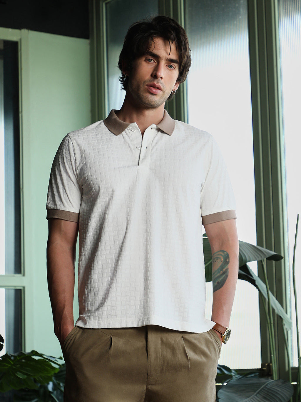 Basket-Jacquard Polo T-Shirt