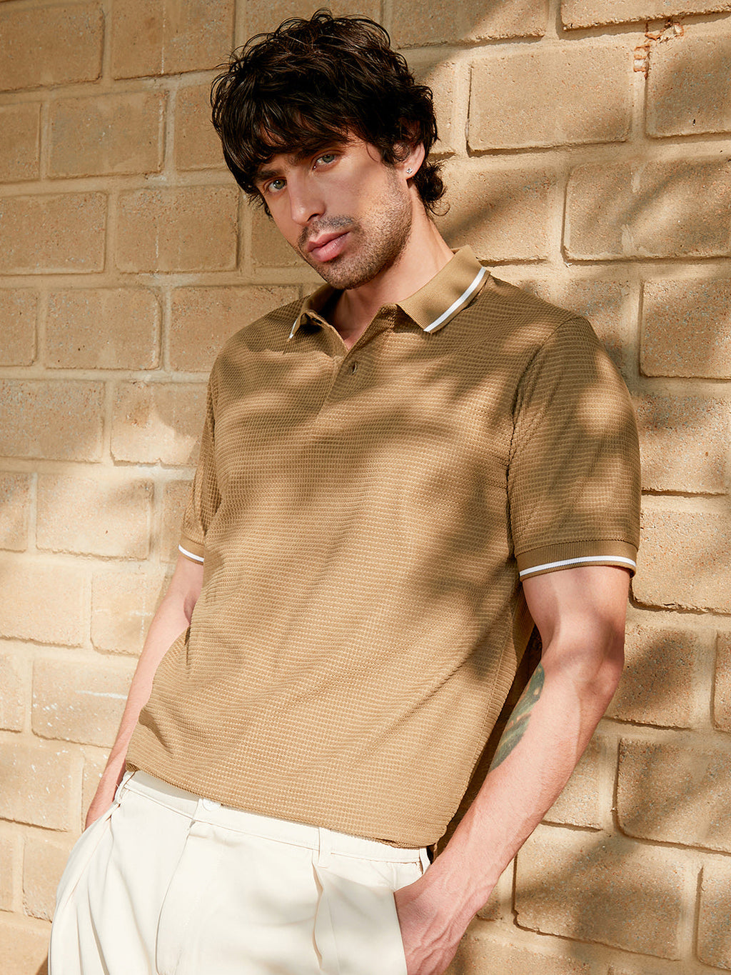 Cubic-Jacquard Polo T-Shirt