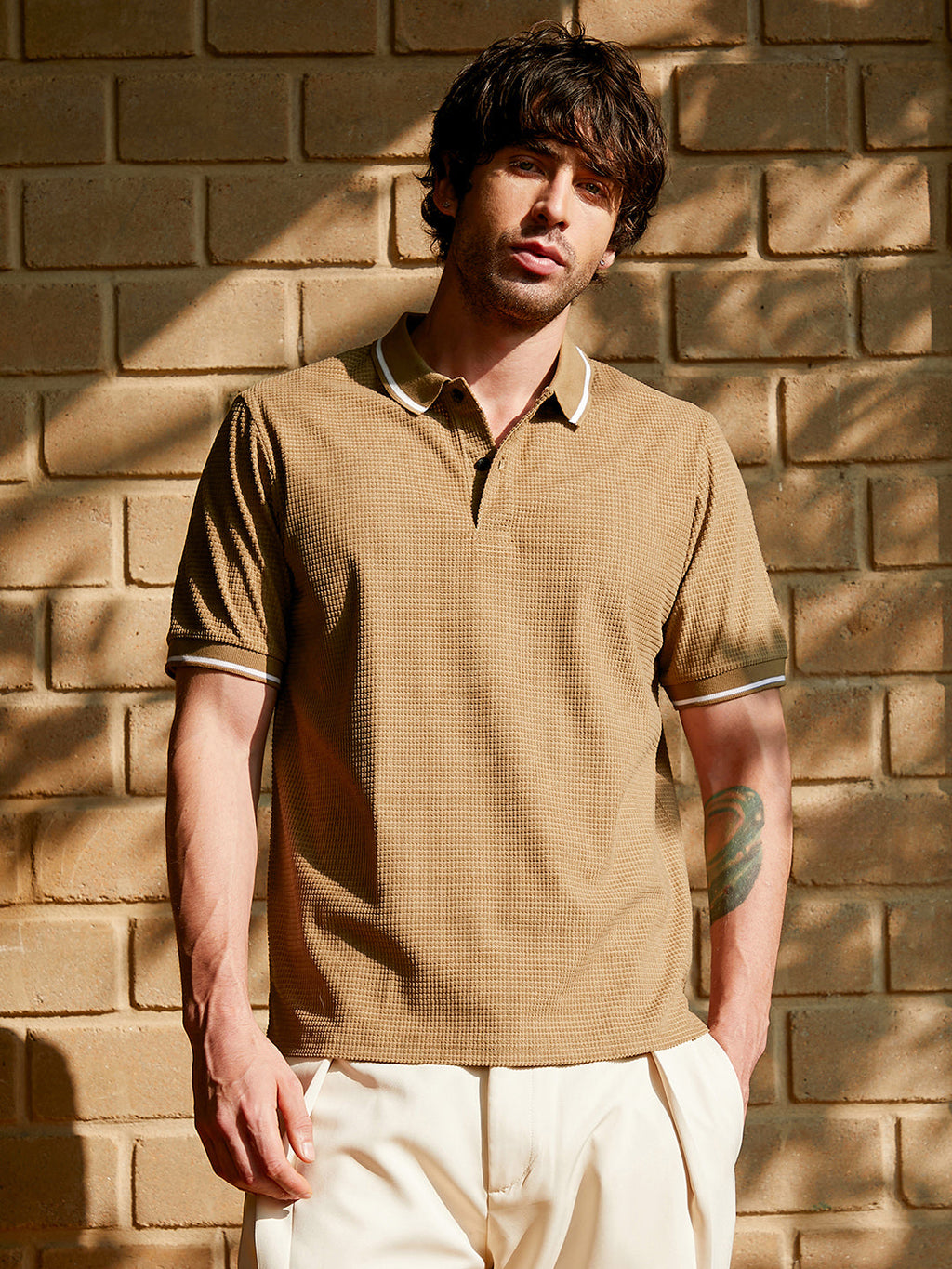 Cubic-Jacquard Polo T-Shirt