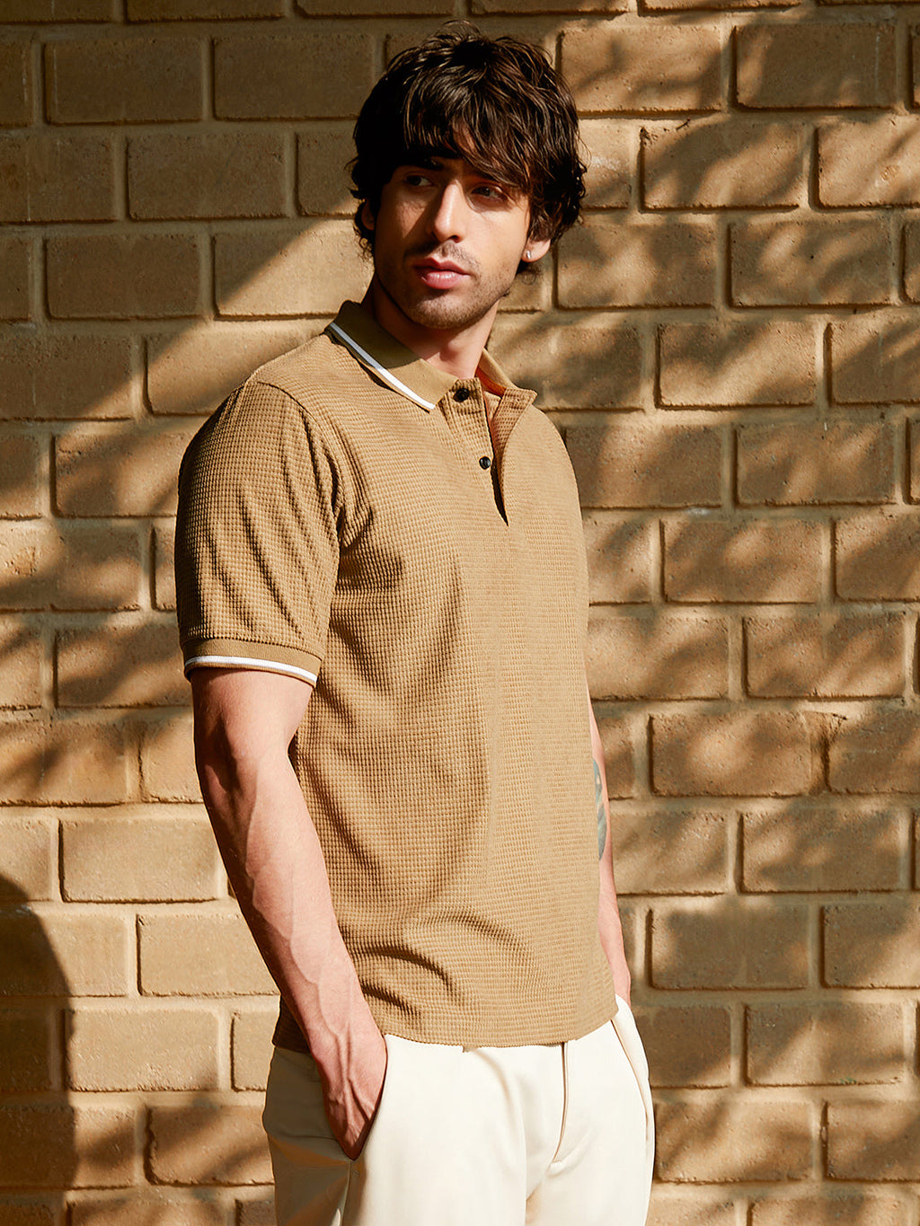 Cubic-Jacquard Polo T-Shirt