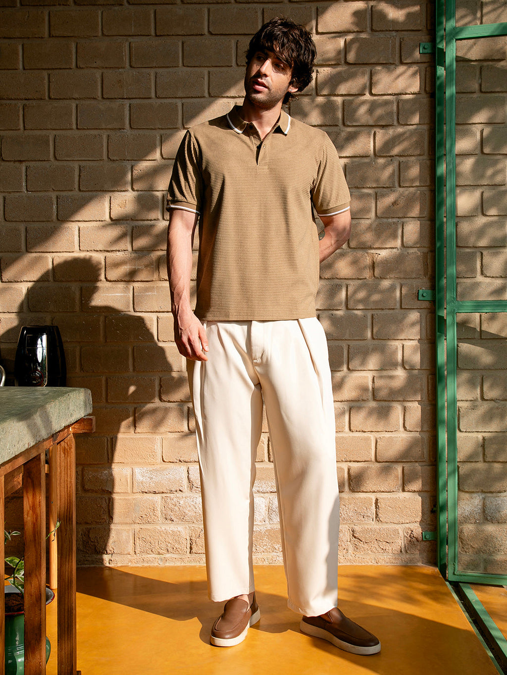 Cubic-Jacquard Polo T-Shirt