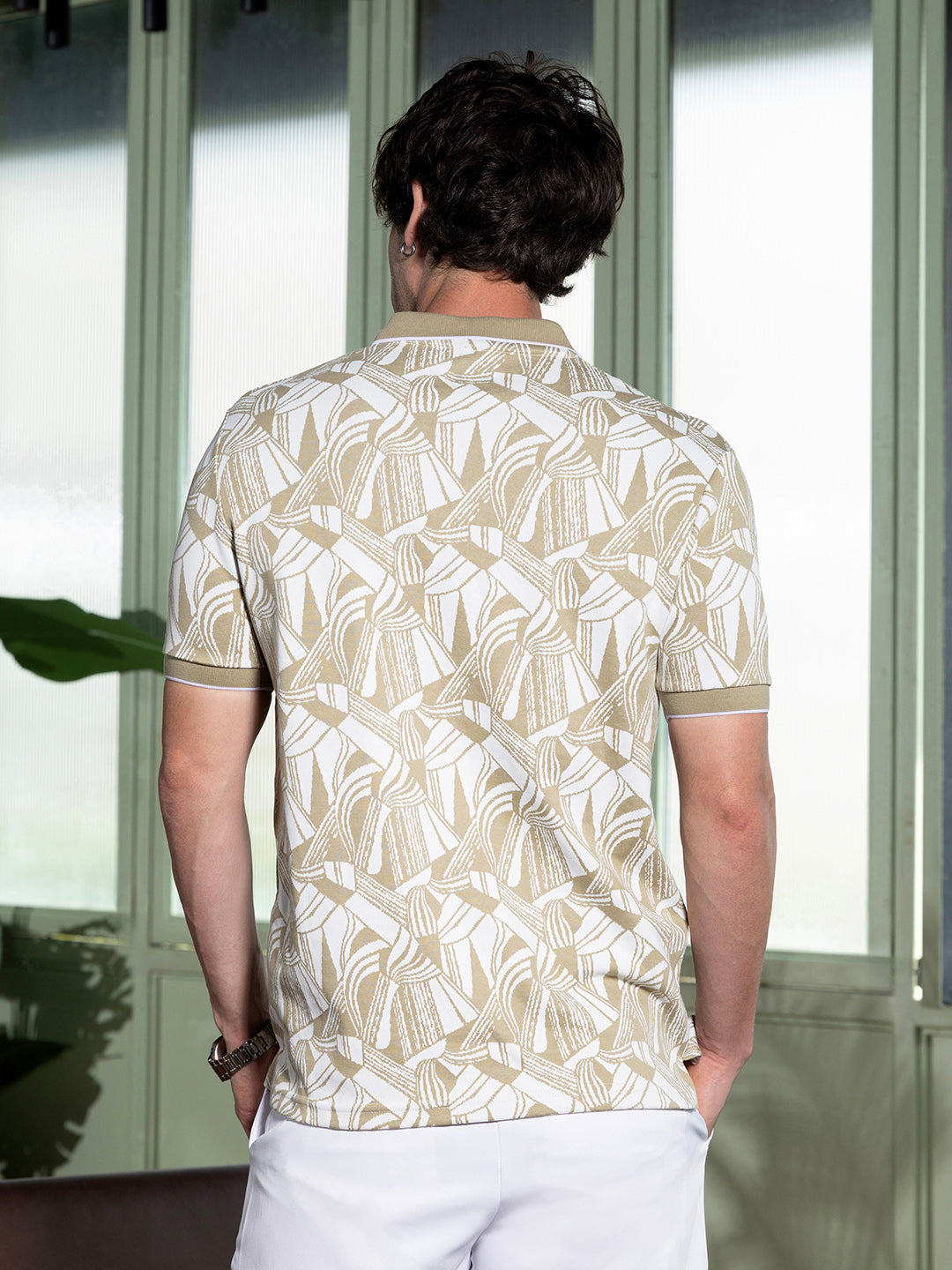 Stroke-Jacquard Polo T-Shirt