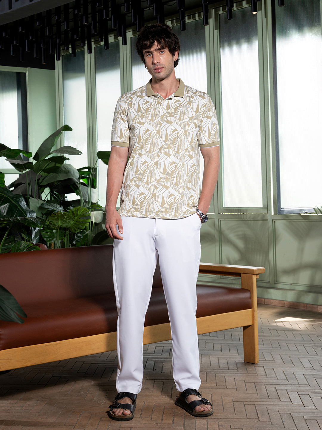 Stroke-Jacquard Polo T-Shirt