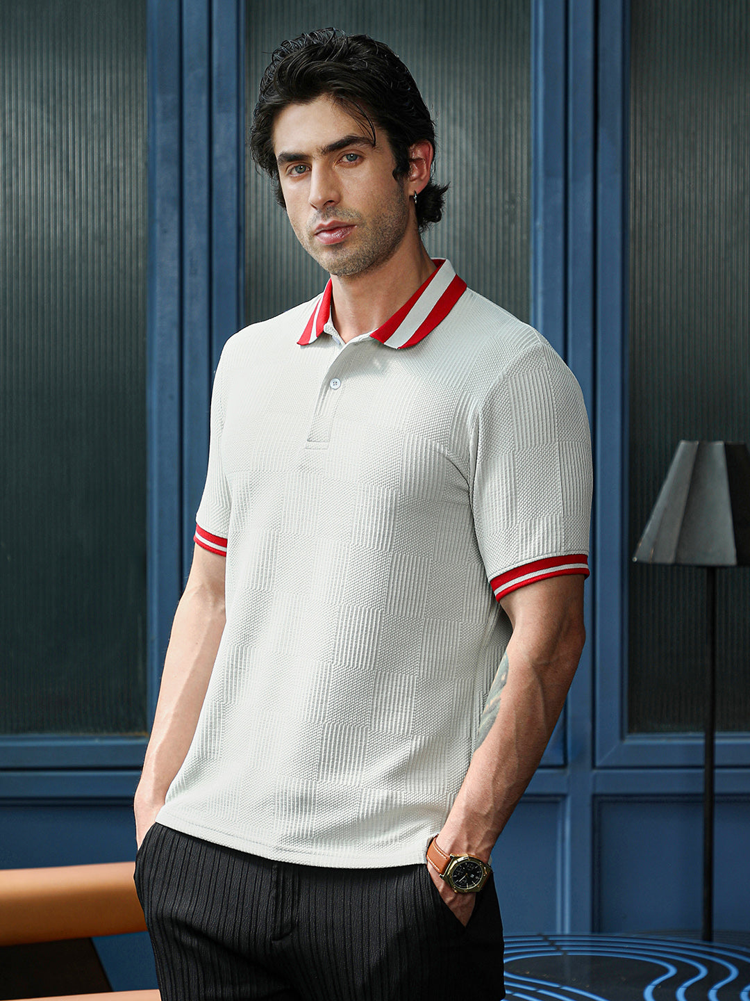 Cuboid-Jacquard Polo T-Shirt