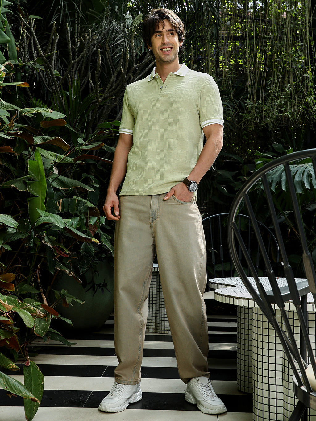 Cuboid-Jacquard Polo T-Shirt