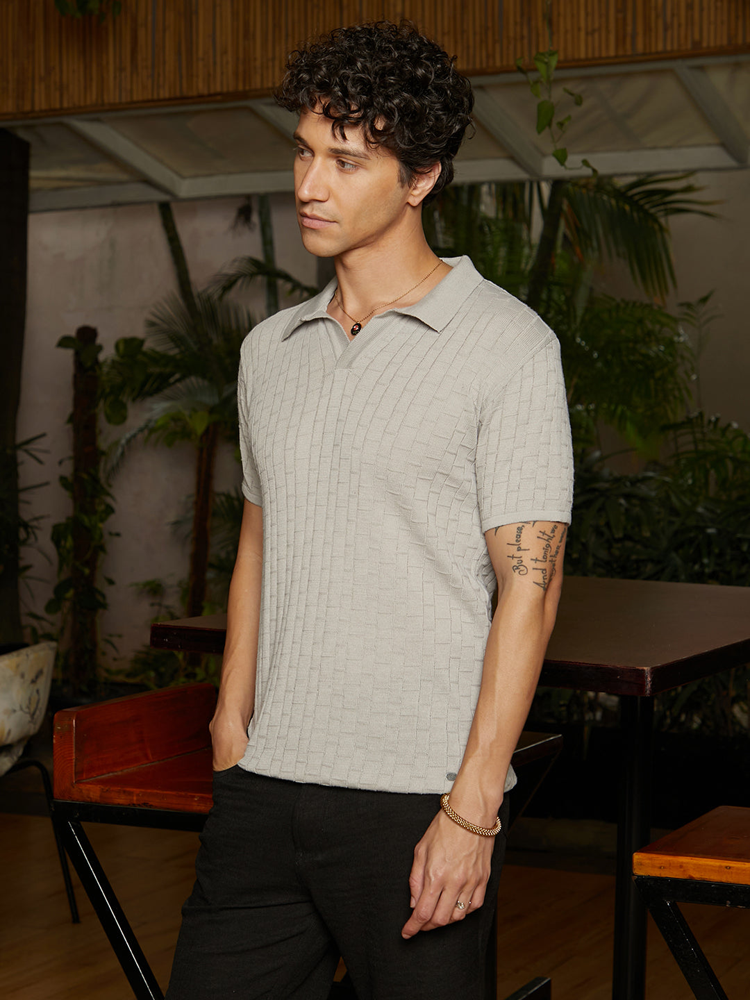 Brick-Textured Polo T-Shirt