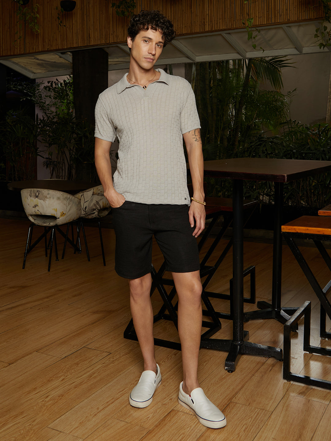 Brick-Textured Polo T-Shirt