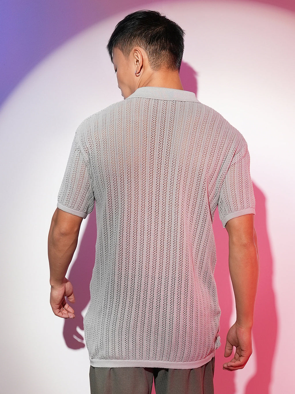 Stripe-Textured Polo T-Shirt