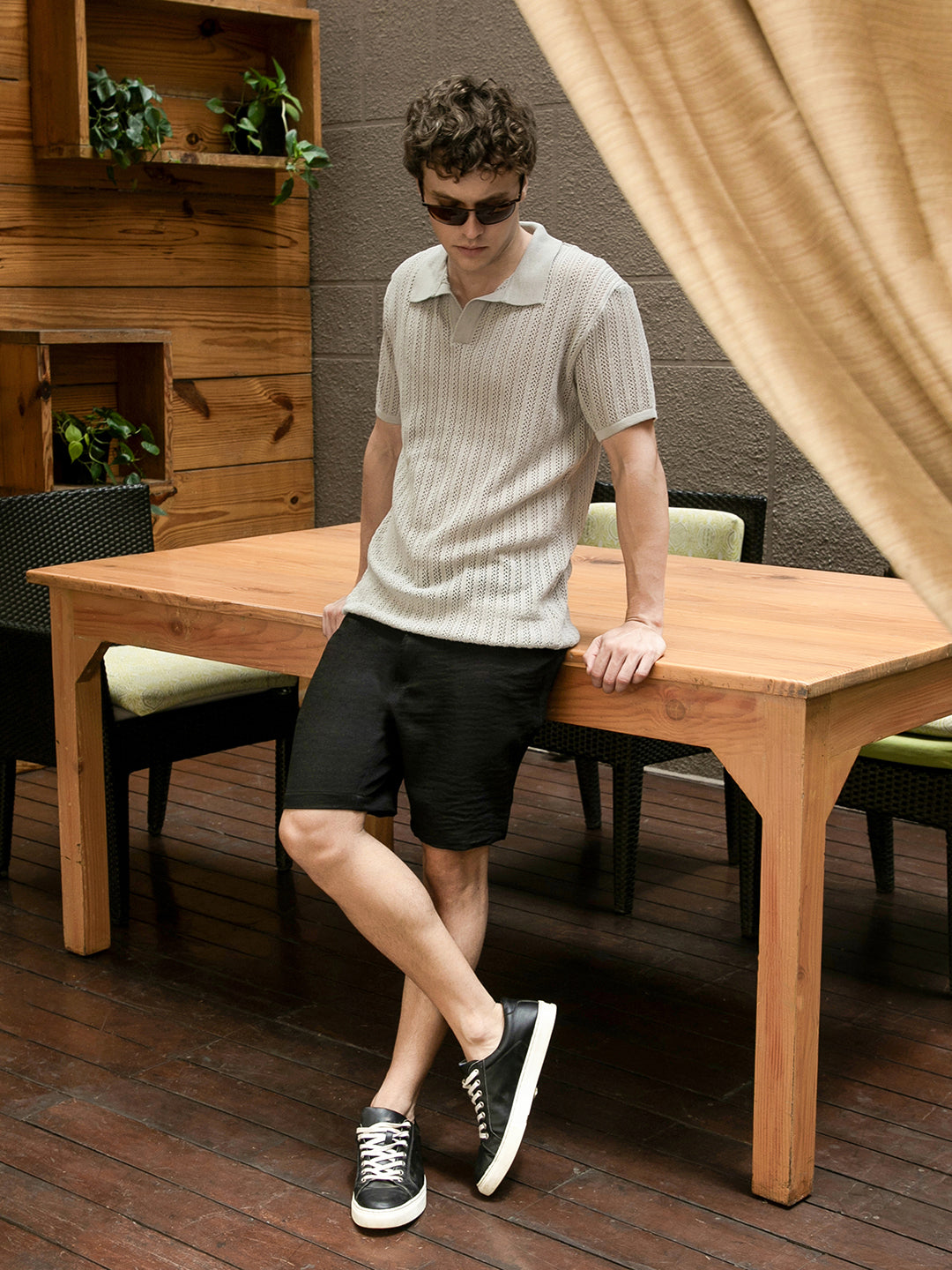 Stripe-Textured Polo T-Shirt