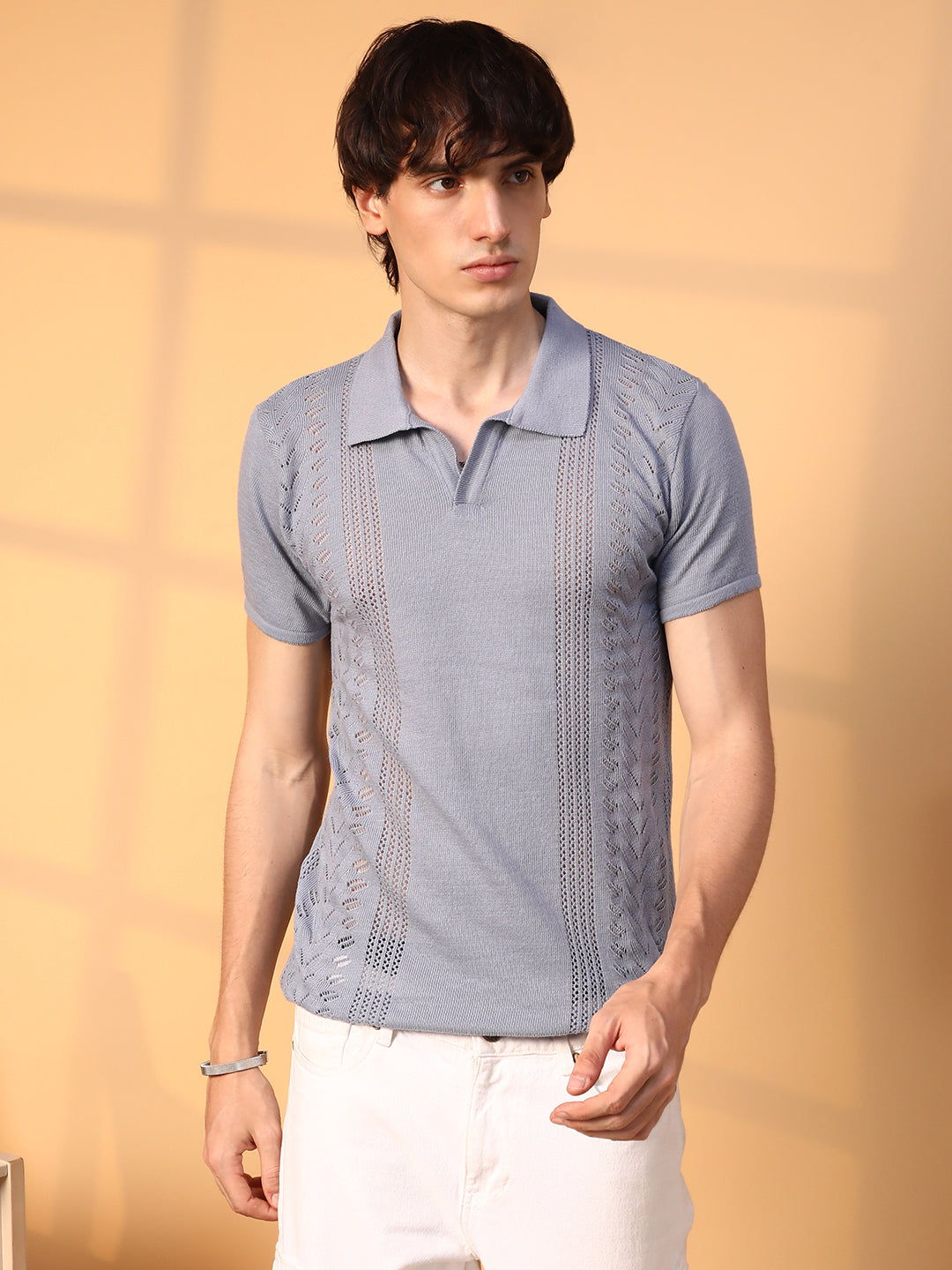 Block-Textured Polo T-Shirt