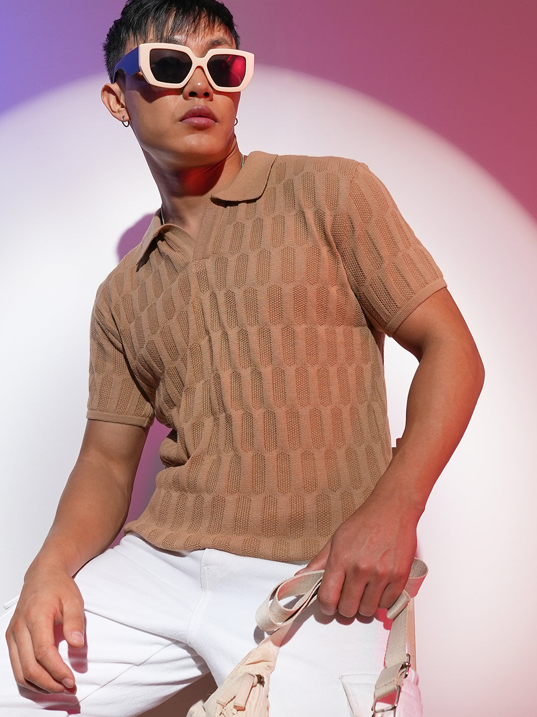 Honeycomb-Textured Polo T-Shirt