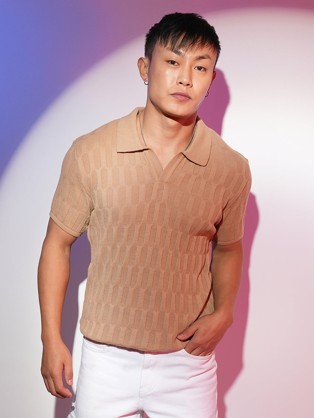 Honeycomb-Textured Polo T-Shirt