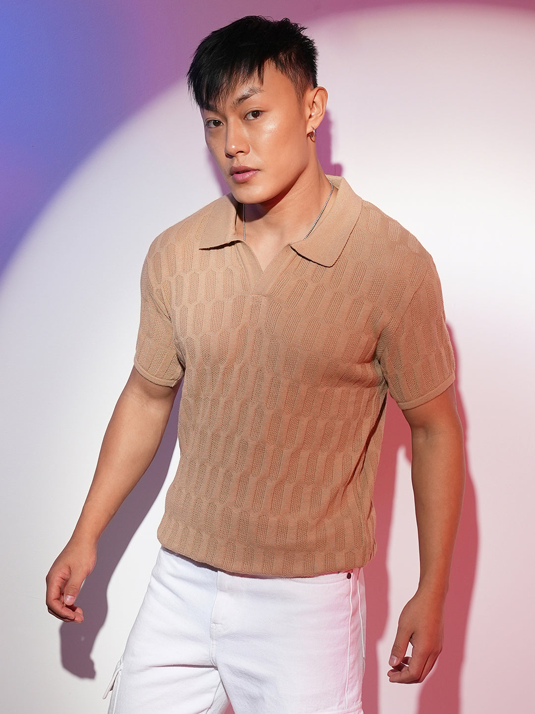 Honeycomb-Textured Polo T-Shirt