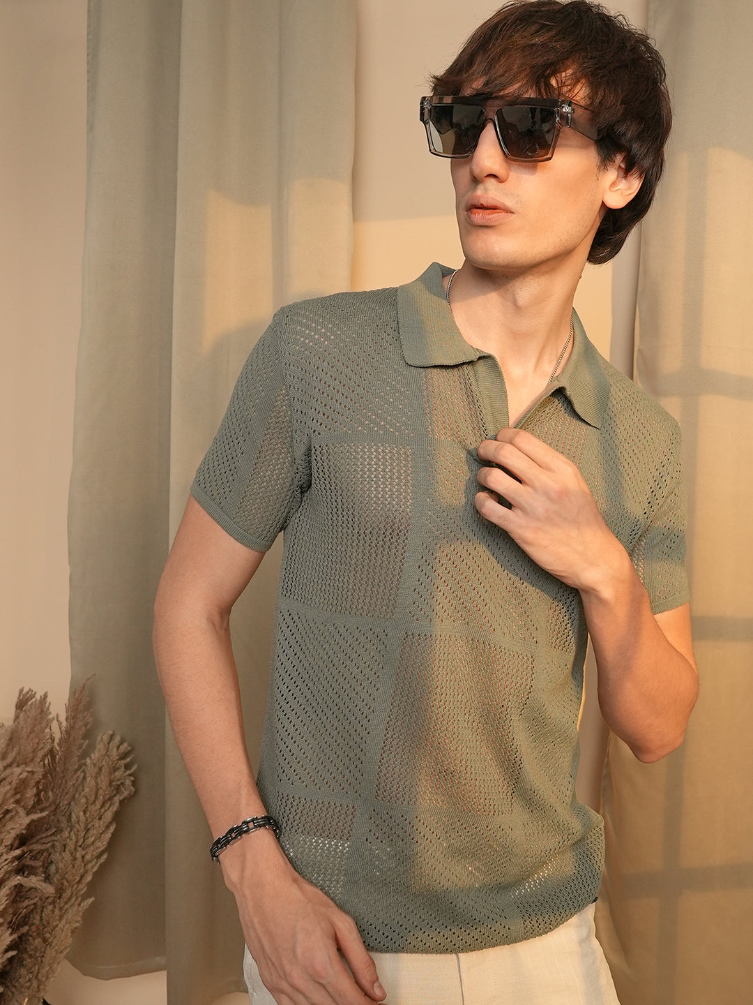 Graph-Textured Polo T-Shirt