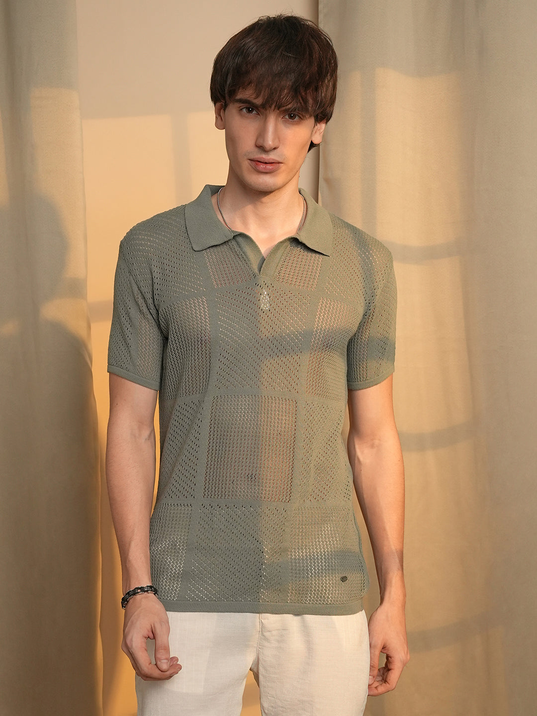 Graph-Textured Polo T-Shirt