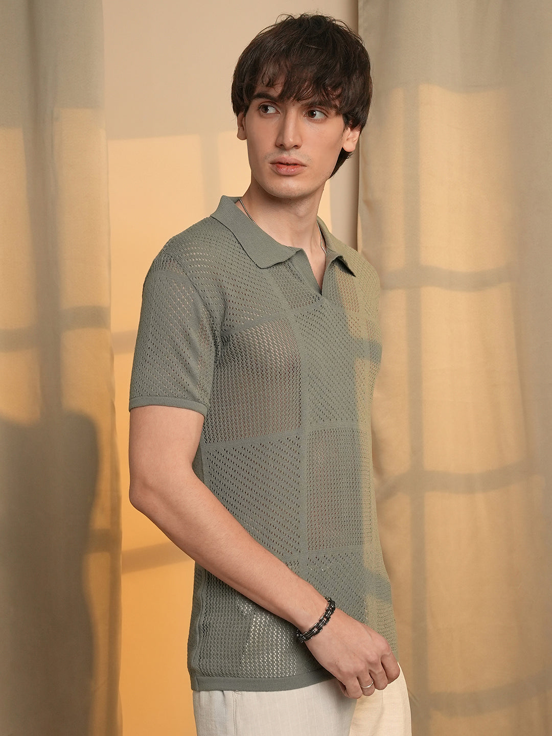 Graph-Textured Polo T-Shirt