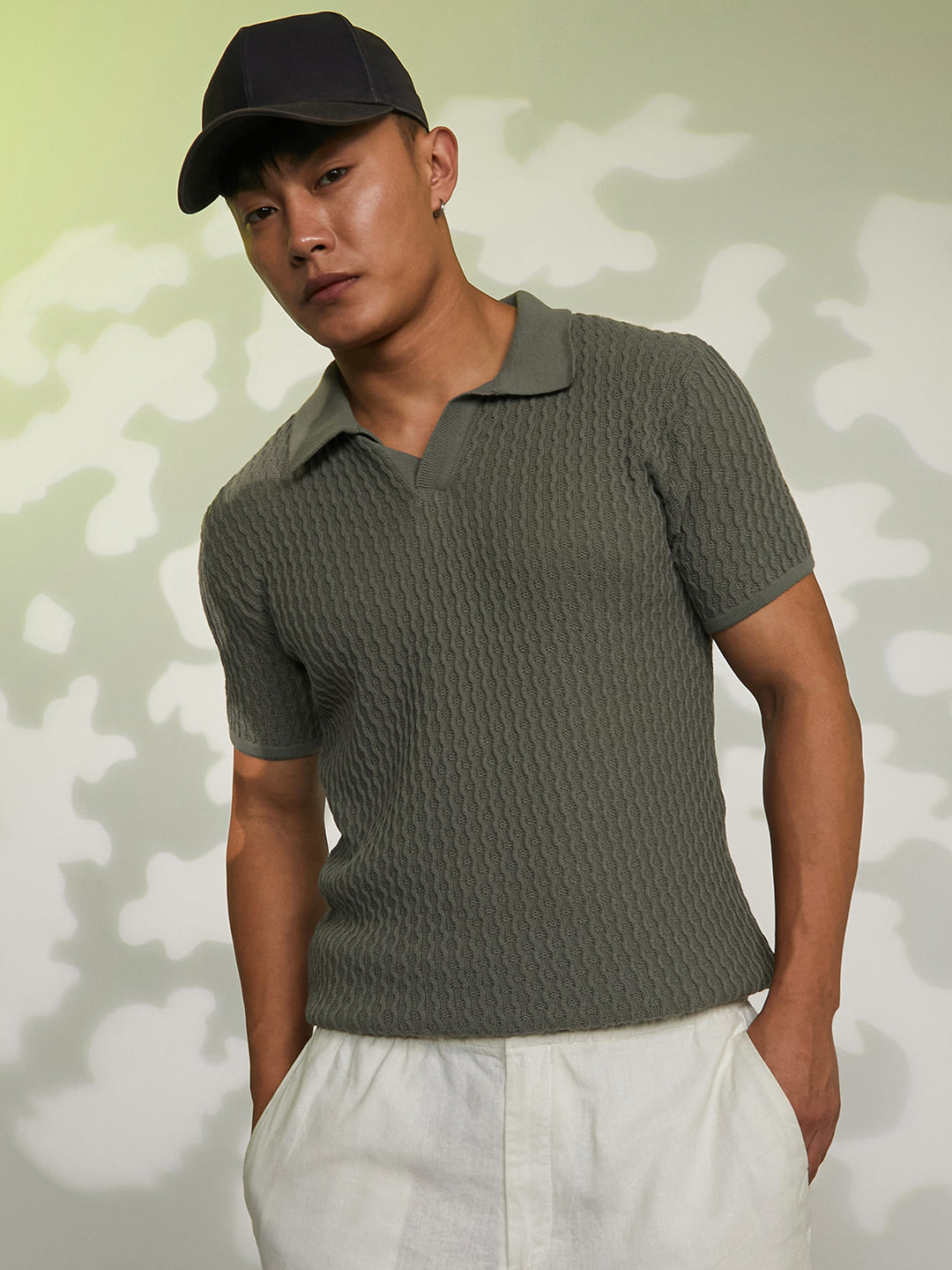 Swirl-Textured Polo T-Shirt