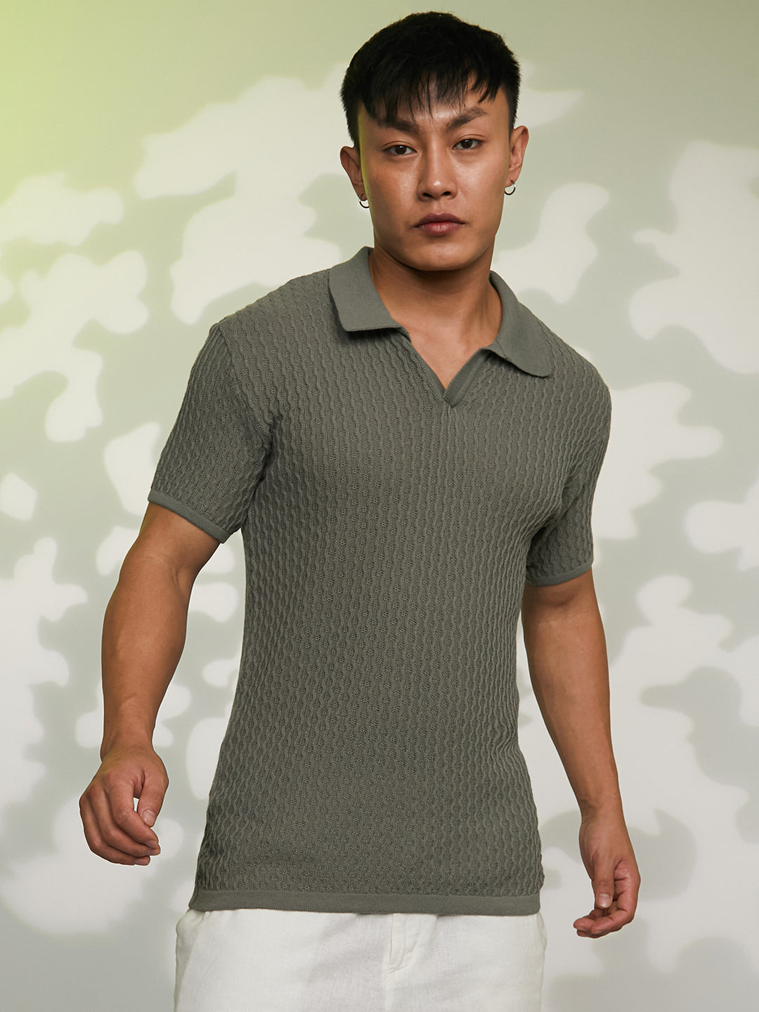 Swirl-Textured Polo T-Shirt