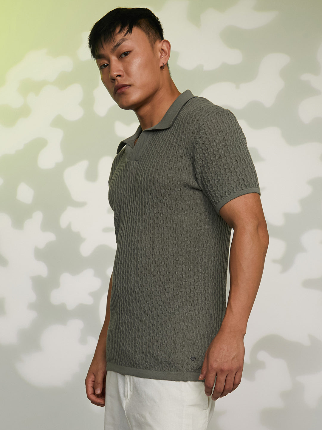 Swirl-Textured Polo T-Shirt