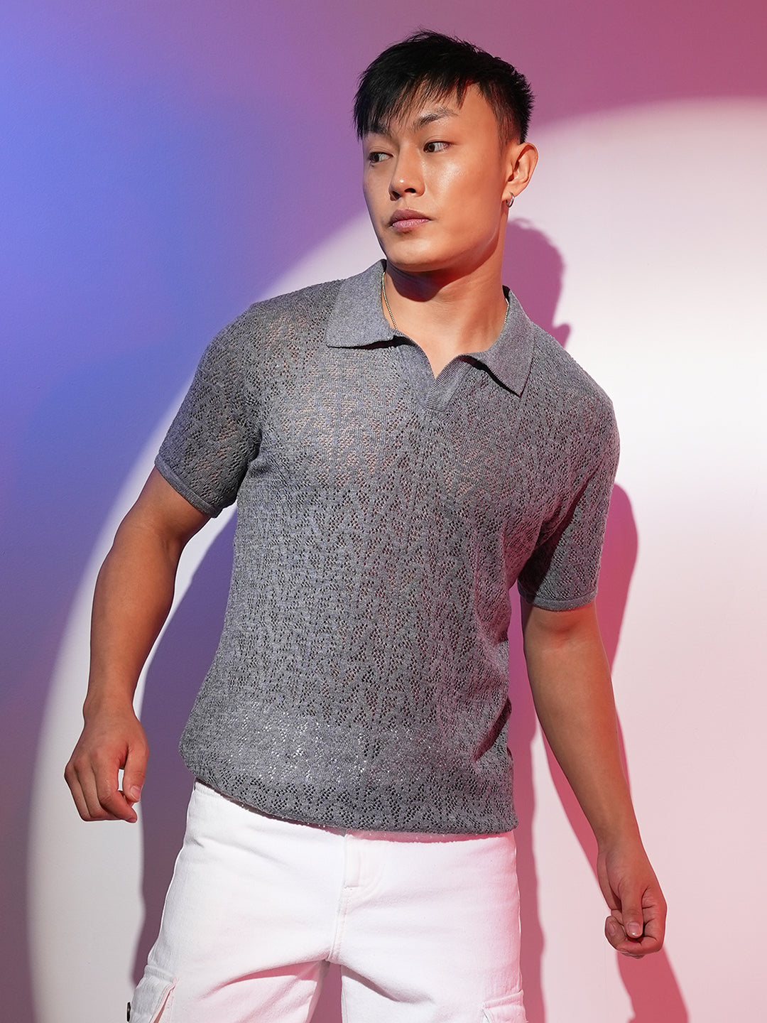 Abstract-Textured Polo T-Shirt