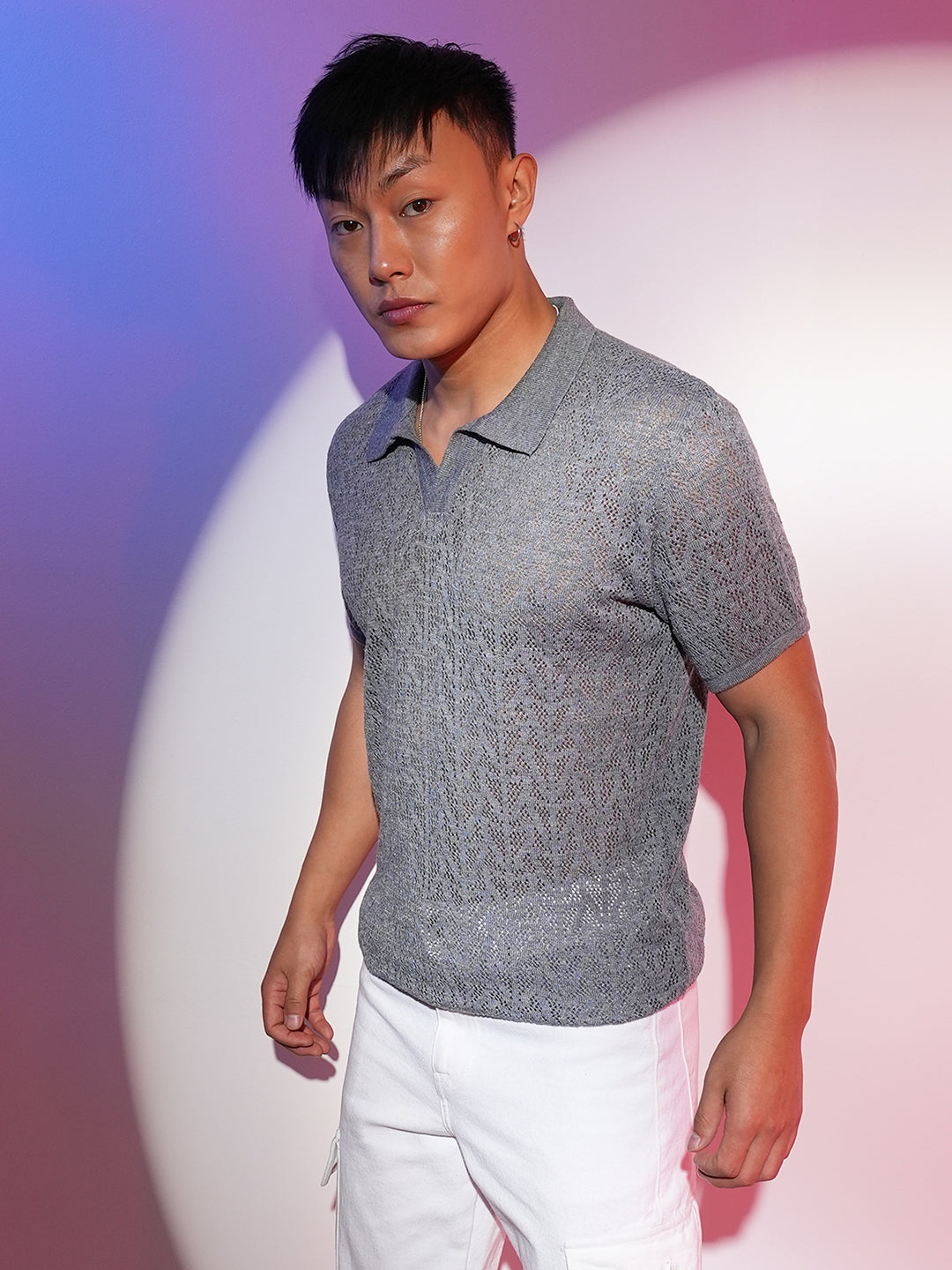 Abstract-Textured Polo T-Shirt