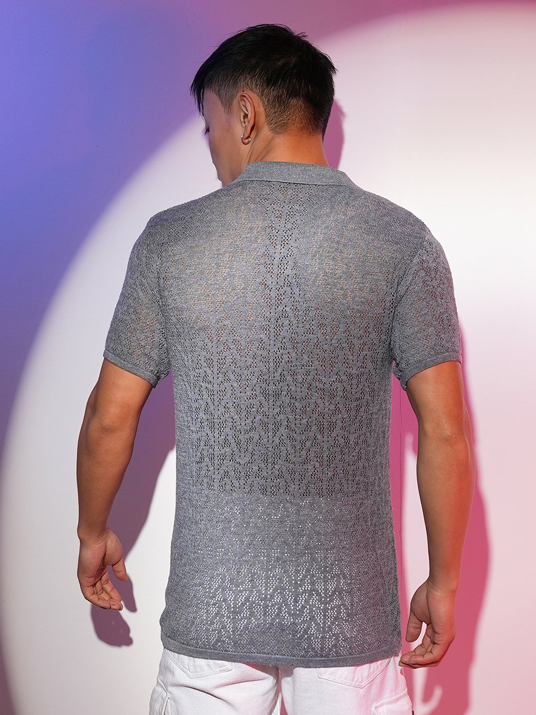 Abstract-Textured Polo T-Shirt