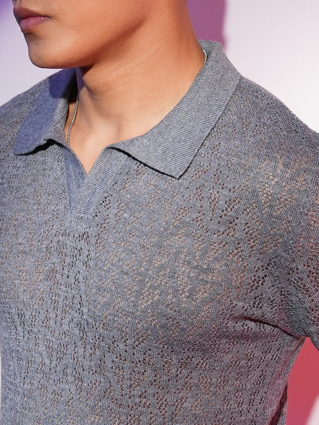 Abstract-Textured Polo T-Shirt