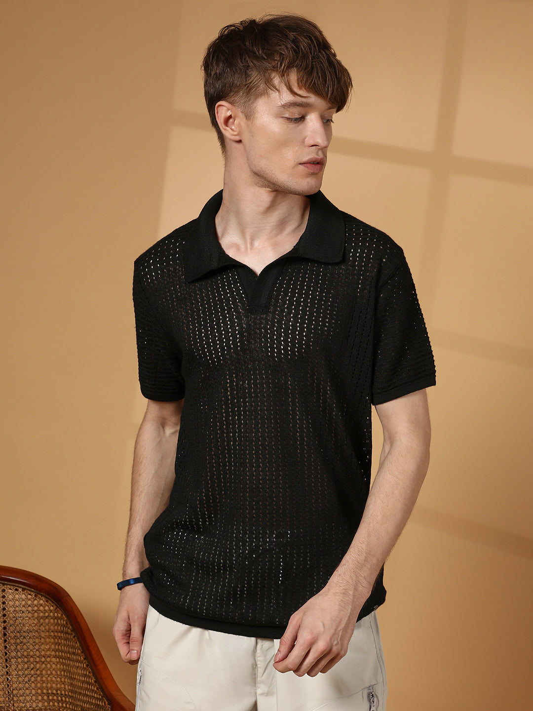 Textured-Knit Polo T-Shirt