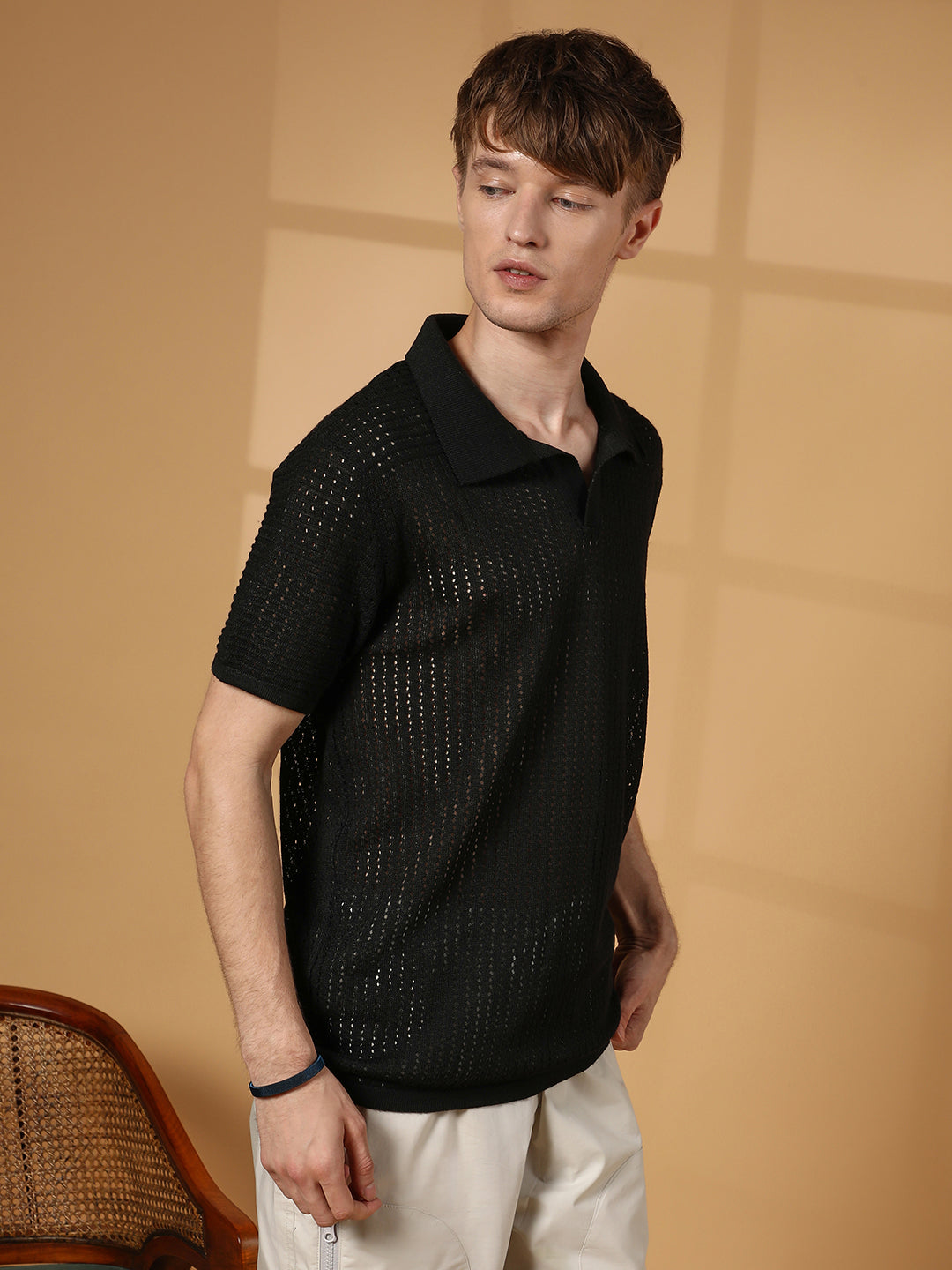 Textured-Knit Polo T-Shirt