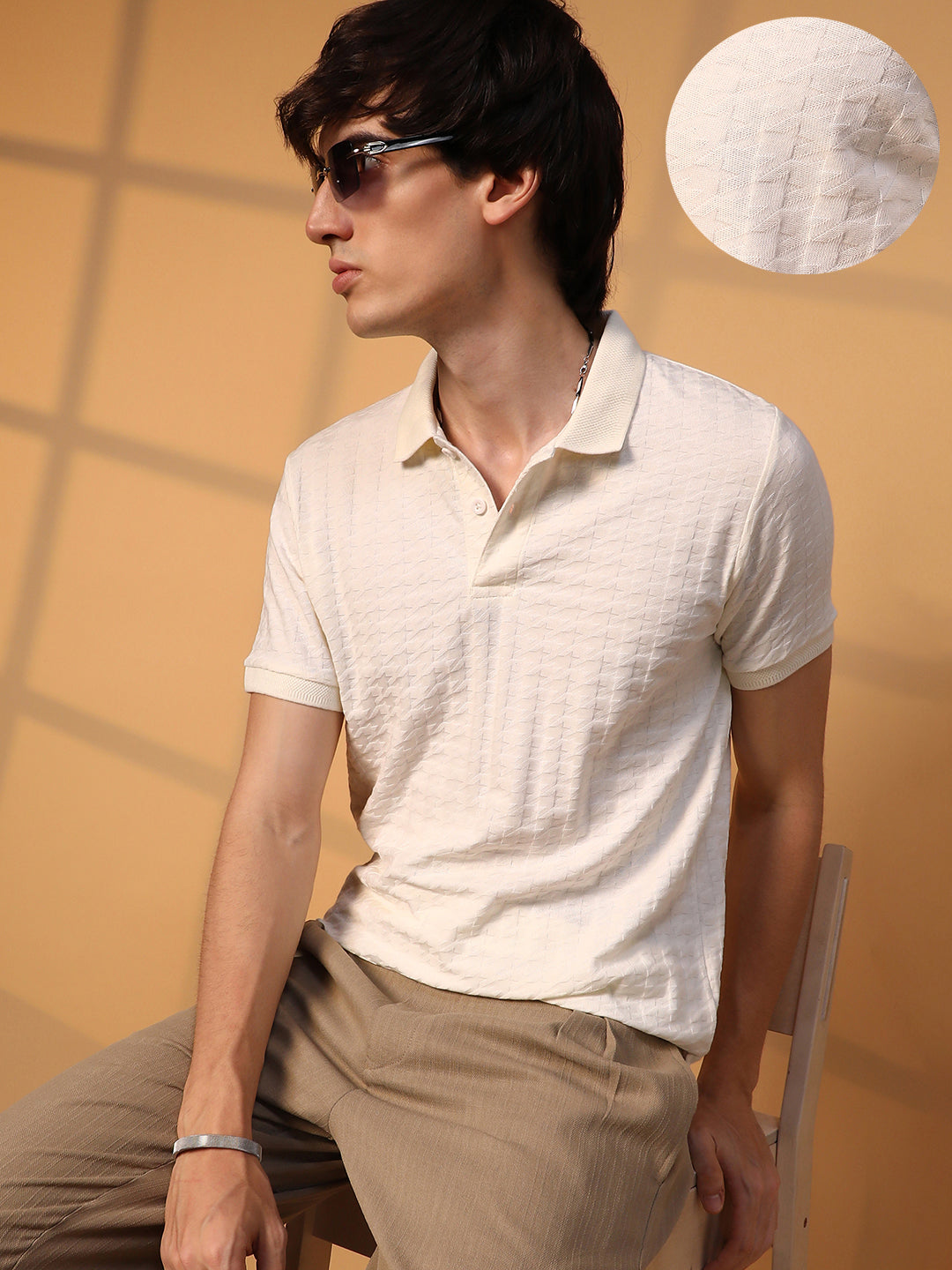 Houndstooth-Textured Polo T-Shirt