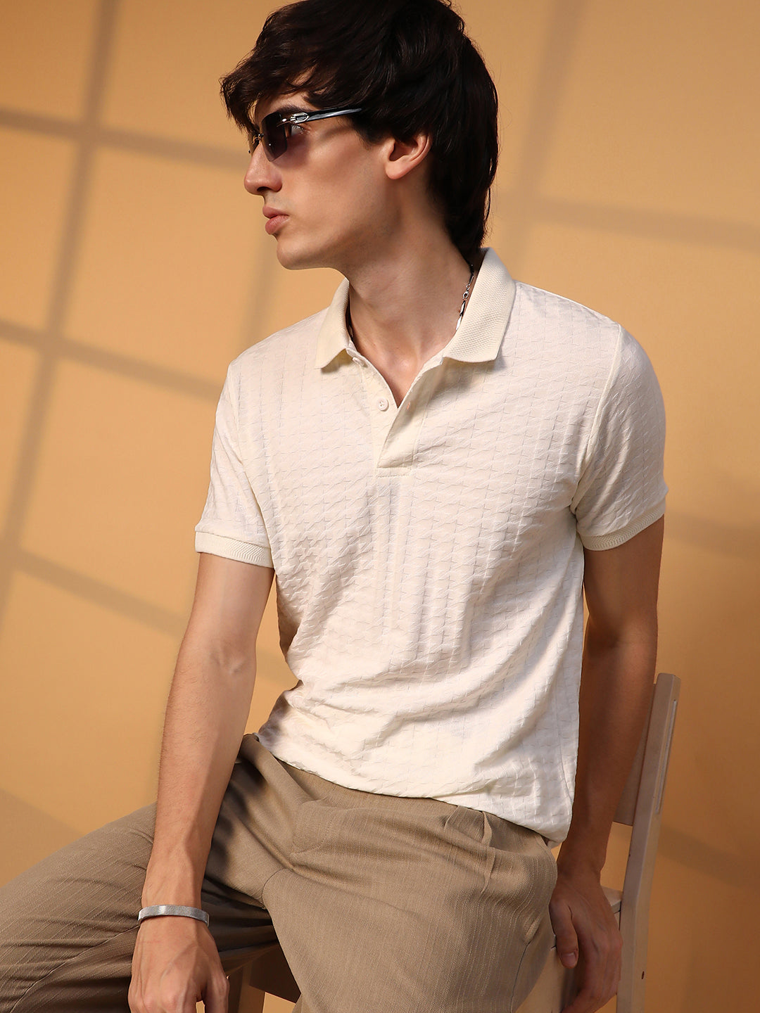 Houndstooth-Textured Polo T-Shirt