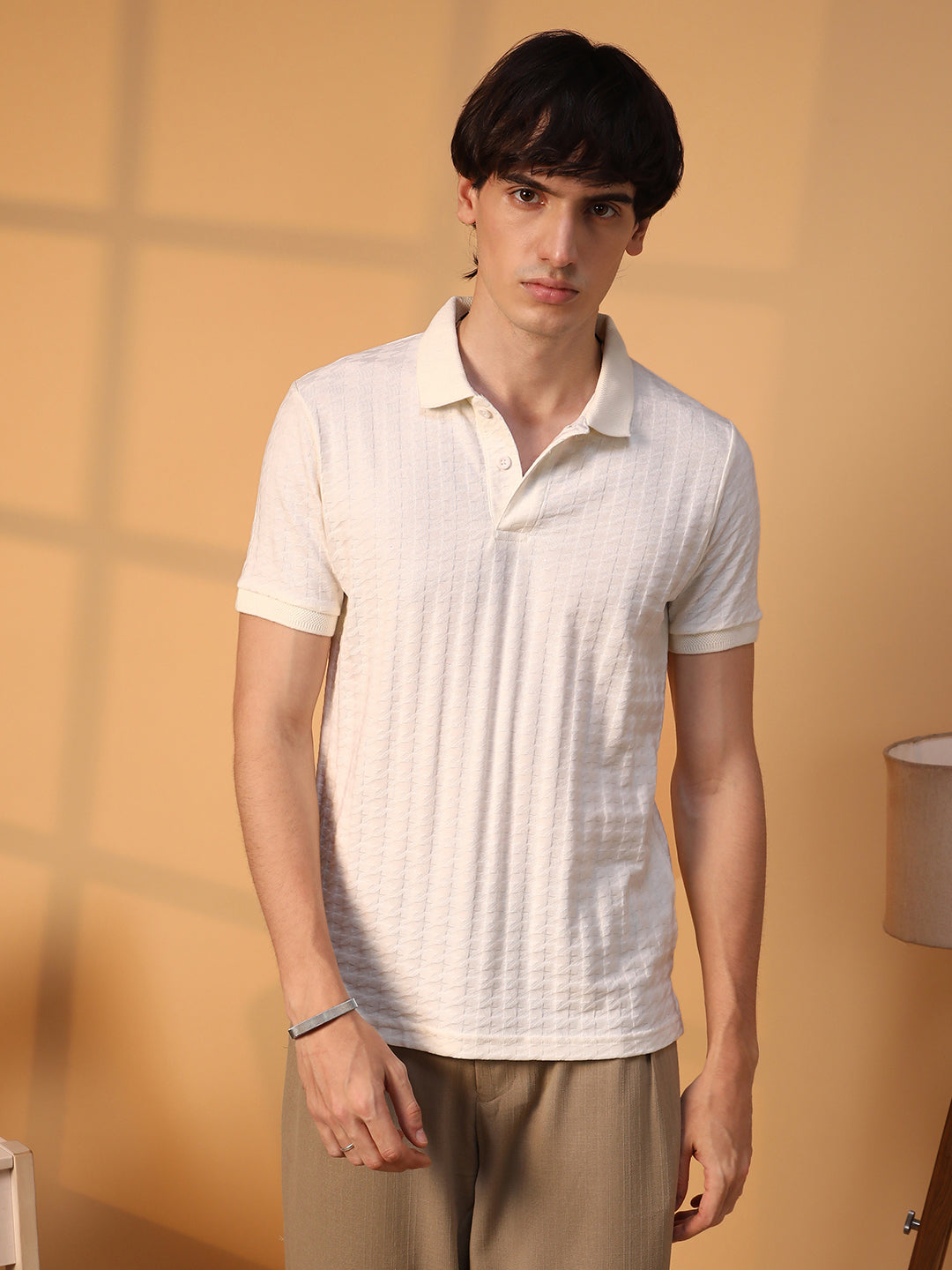 Houndstooth-Textured Polo T-Shirt