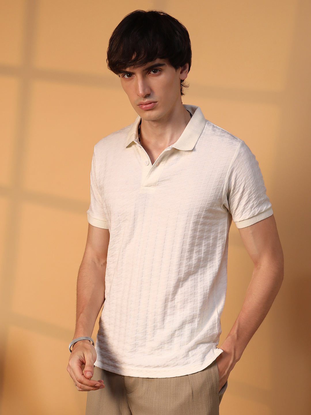 Houndstooth-Textured Polo T-Shirt