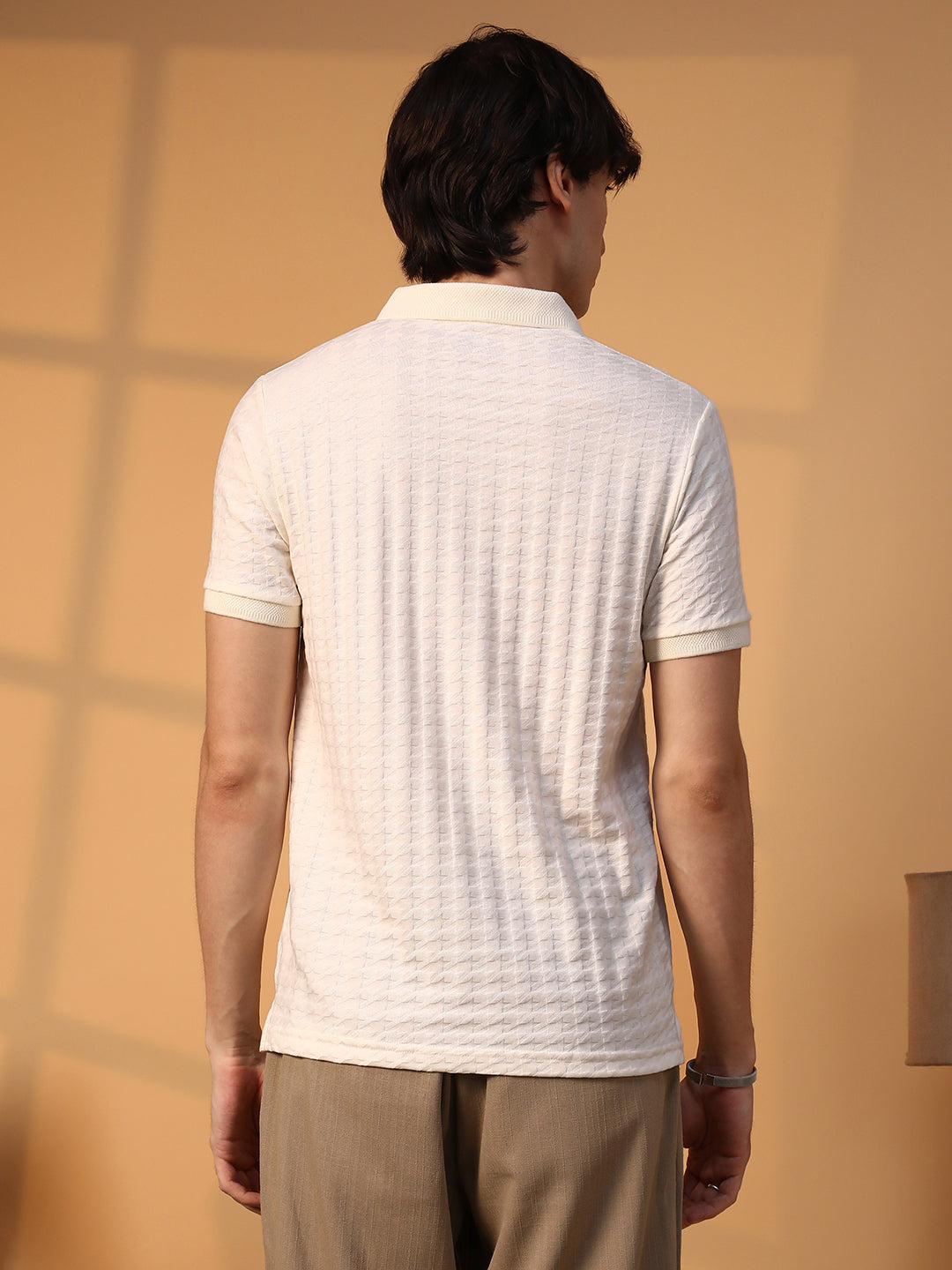 Houndstooth-Textured Polo T-Shirt