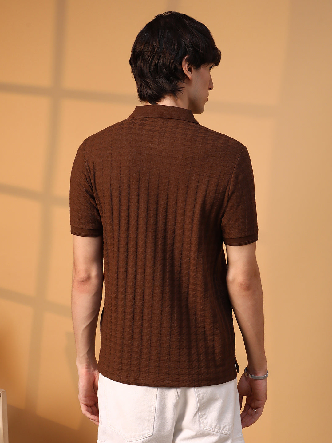 Houndstooth-Textured Polo T-Shirt