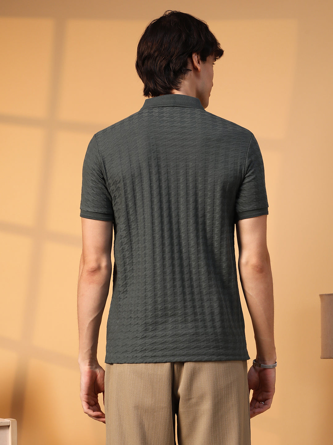 Houndstooth-Textured Polo T-Shirt