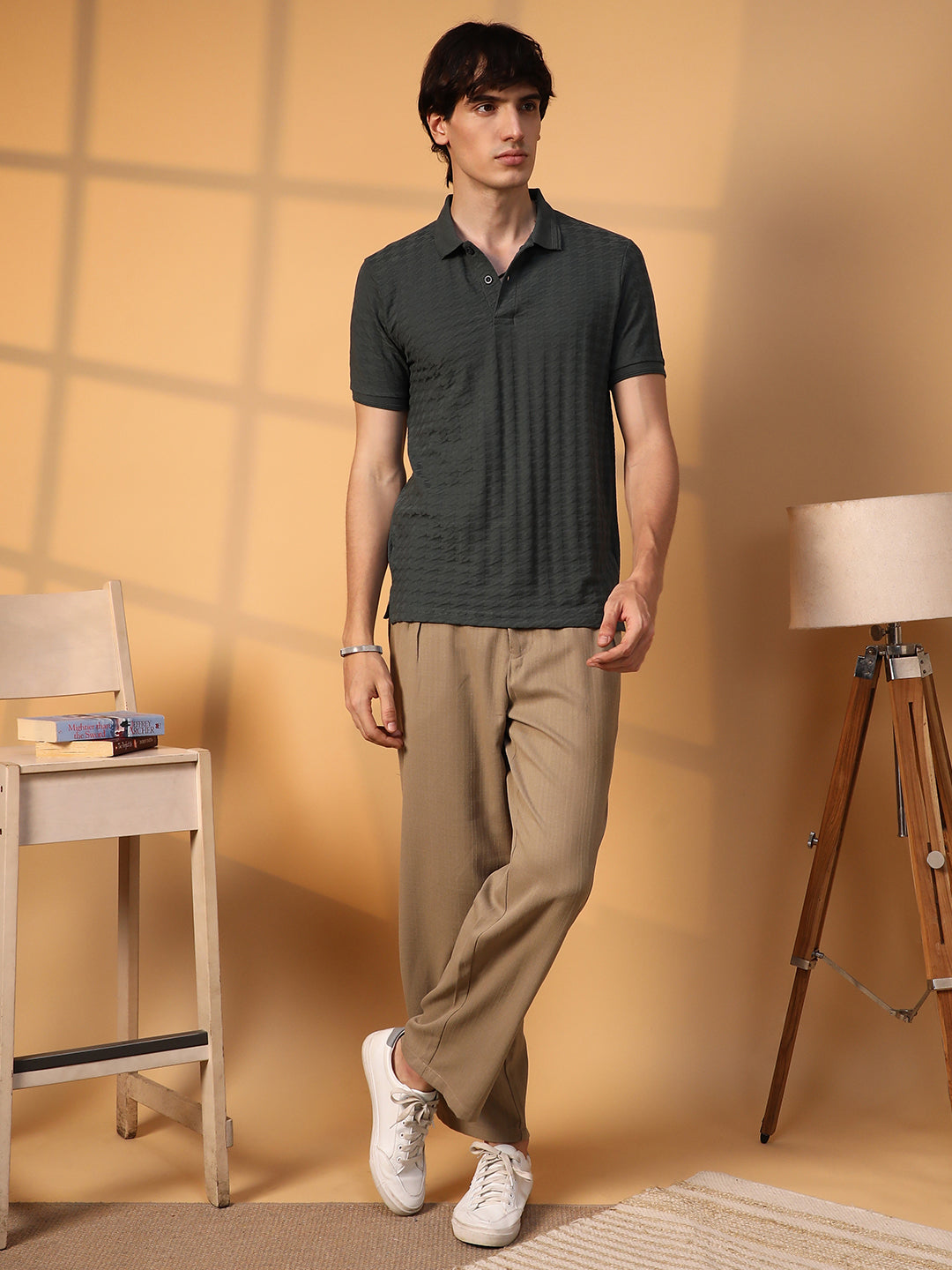 Houndstooth-Textured Polo T-Shirt