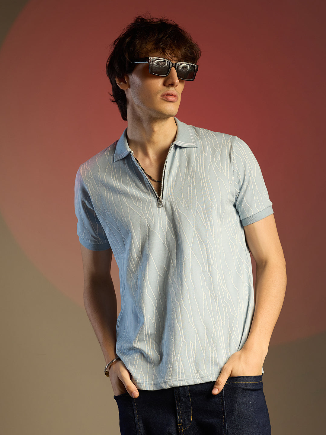 ₹674 Campus Sutra men's Powder Blue Crevice-Lined T-Shirt