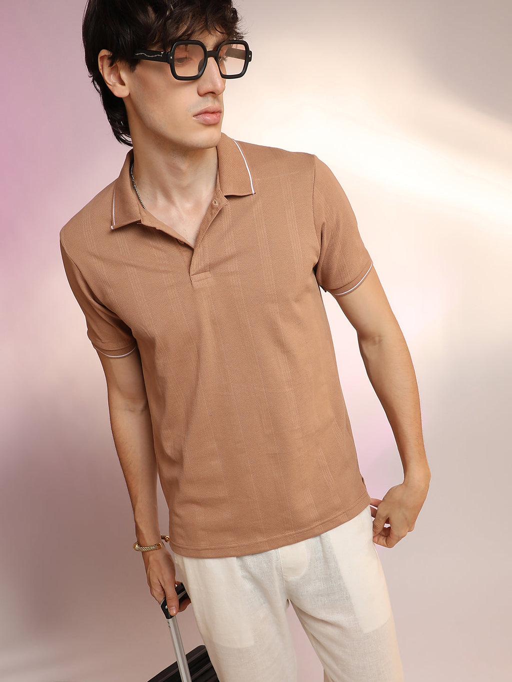 Lined-Knit Polo T-Shirt