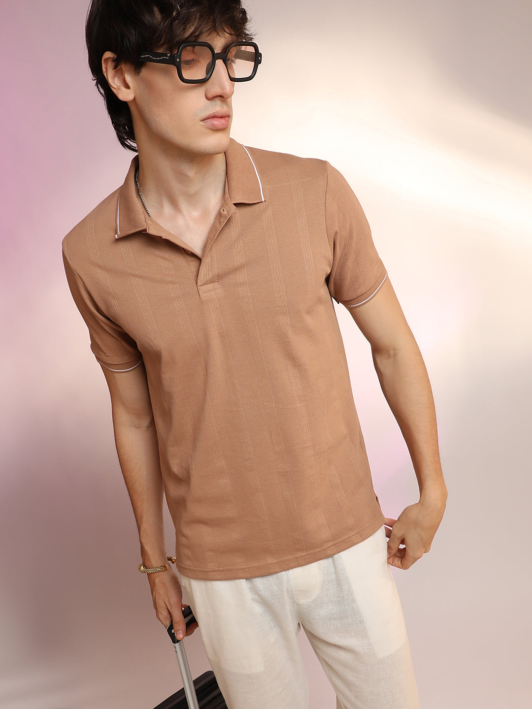 Lined-Knit Polo T-Shirt
