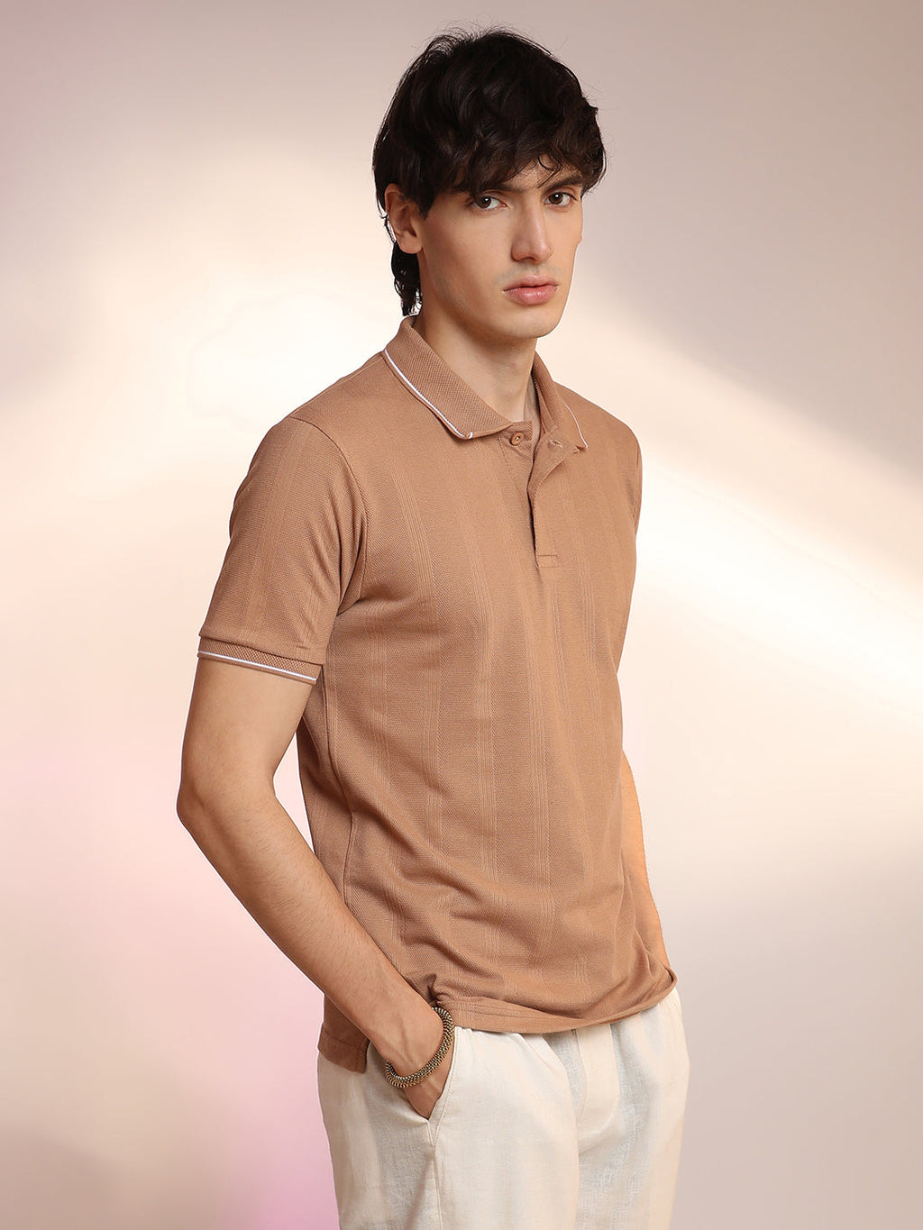 Lined-Knit Polo T-Shirt