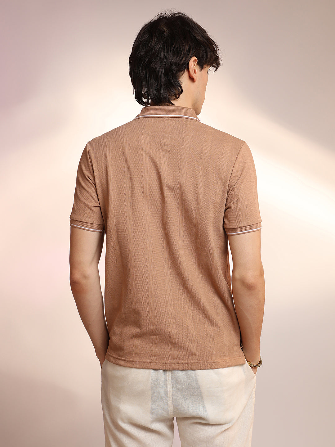 Lined-Knit Polo T-Shirt