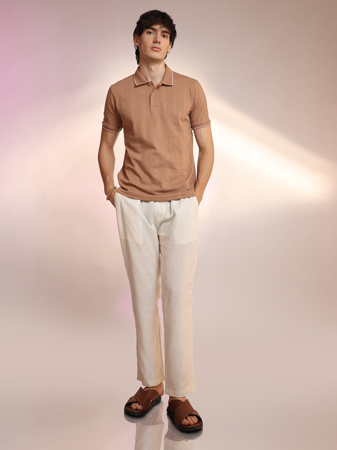 Lined-Knit Polo T-Shirt