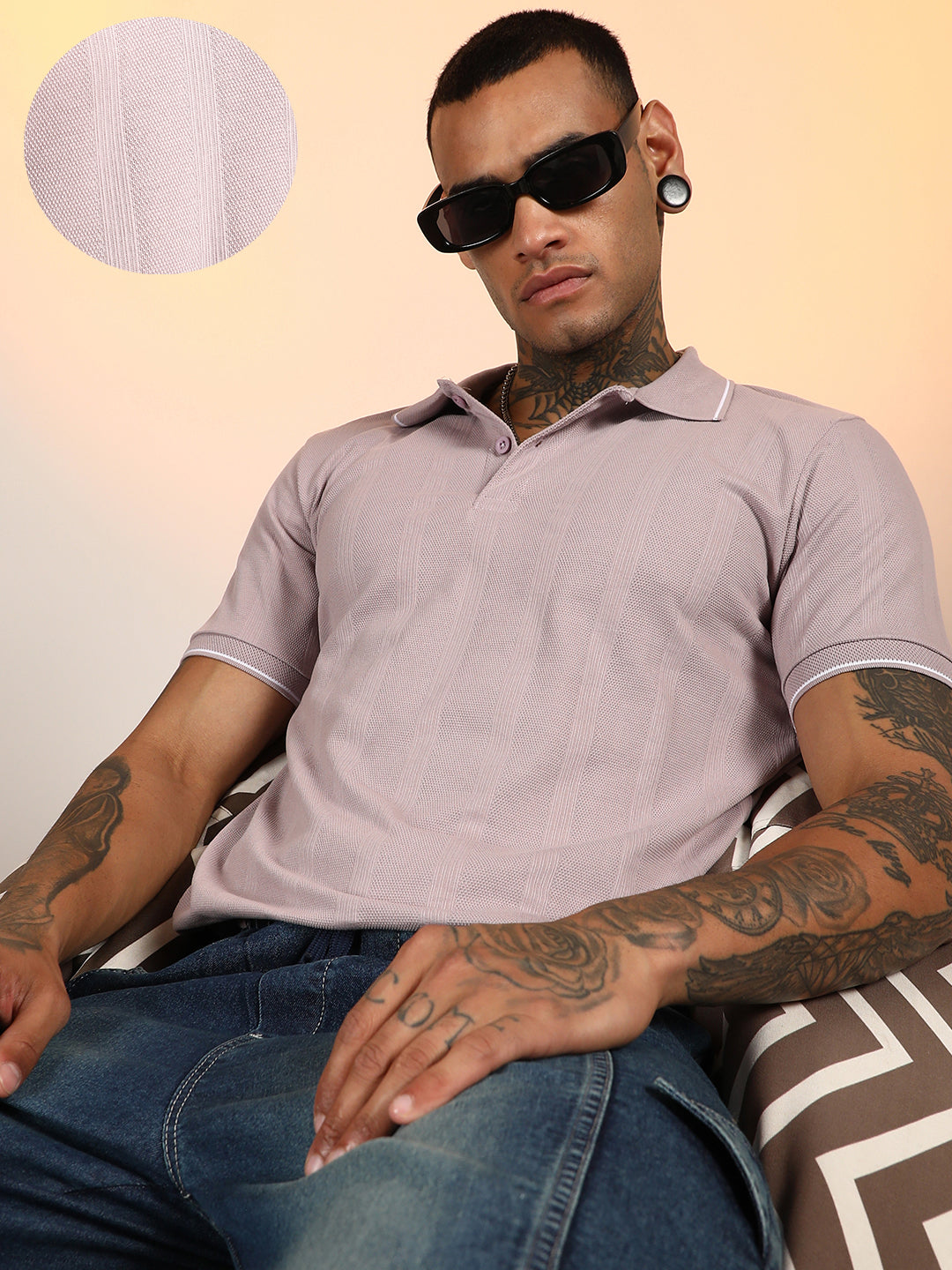 Lined-Knit Polo T-Shirt