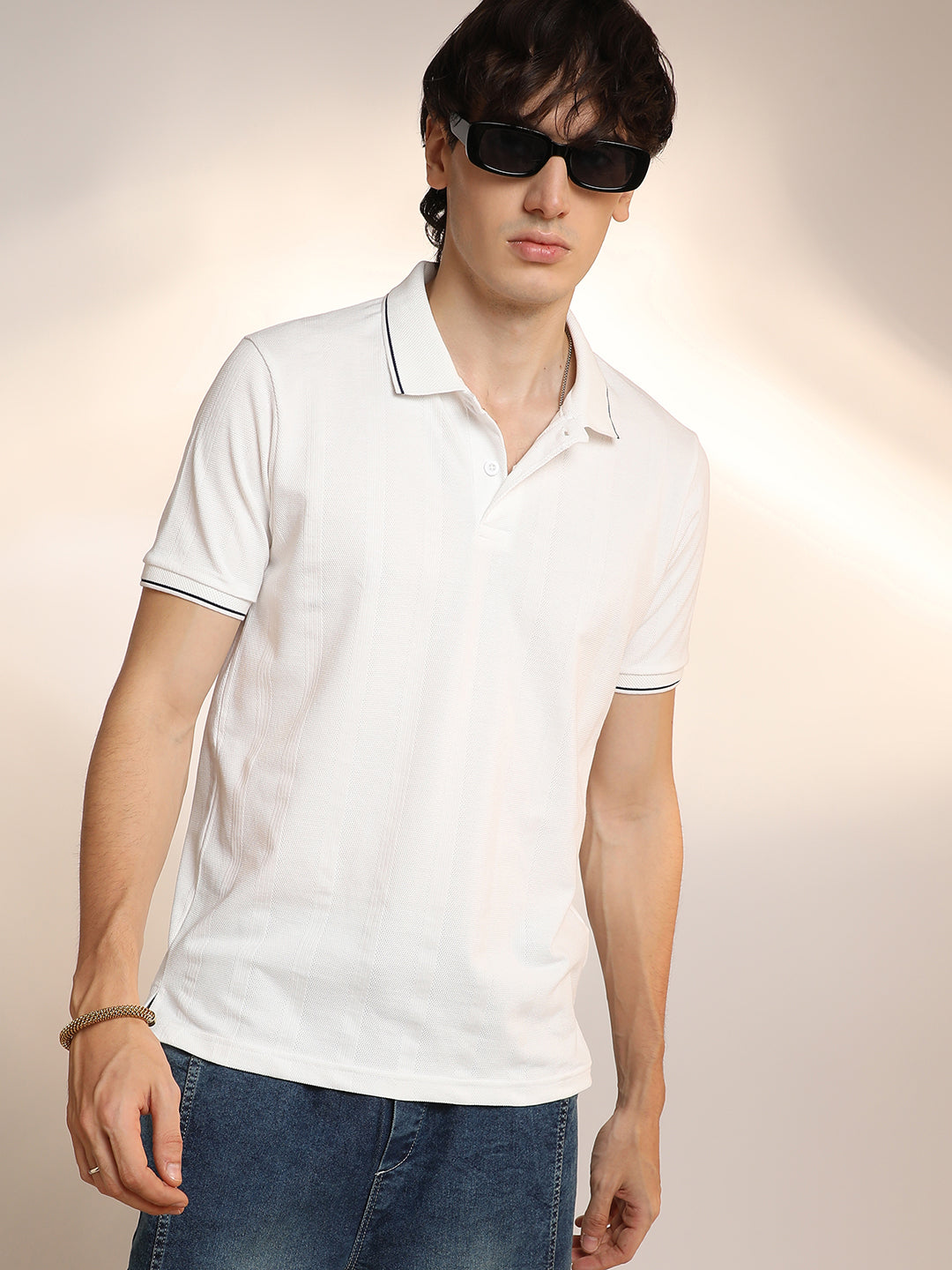 Lined-Knit Polo T-Shirt