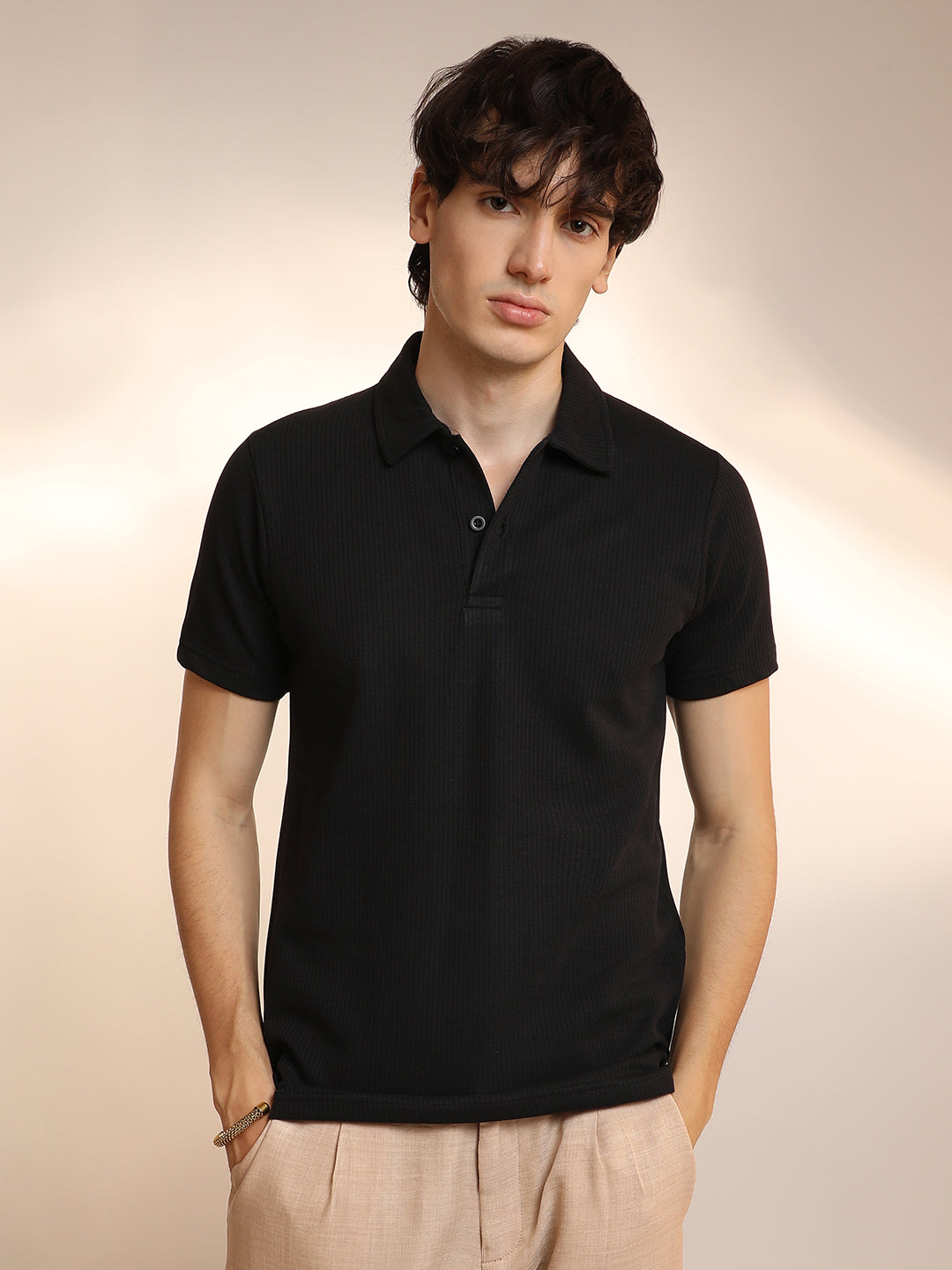 Ribbed Polo T-Shirt