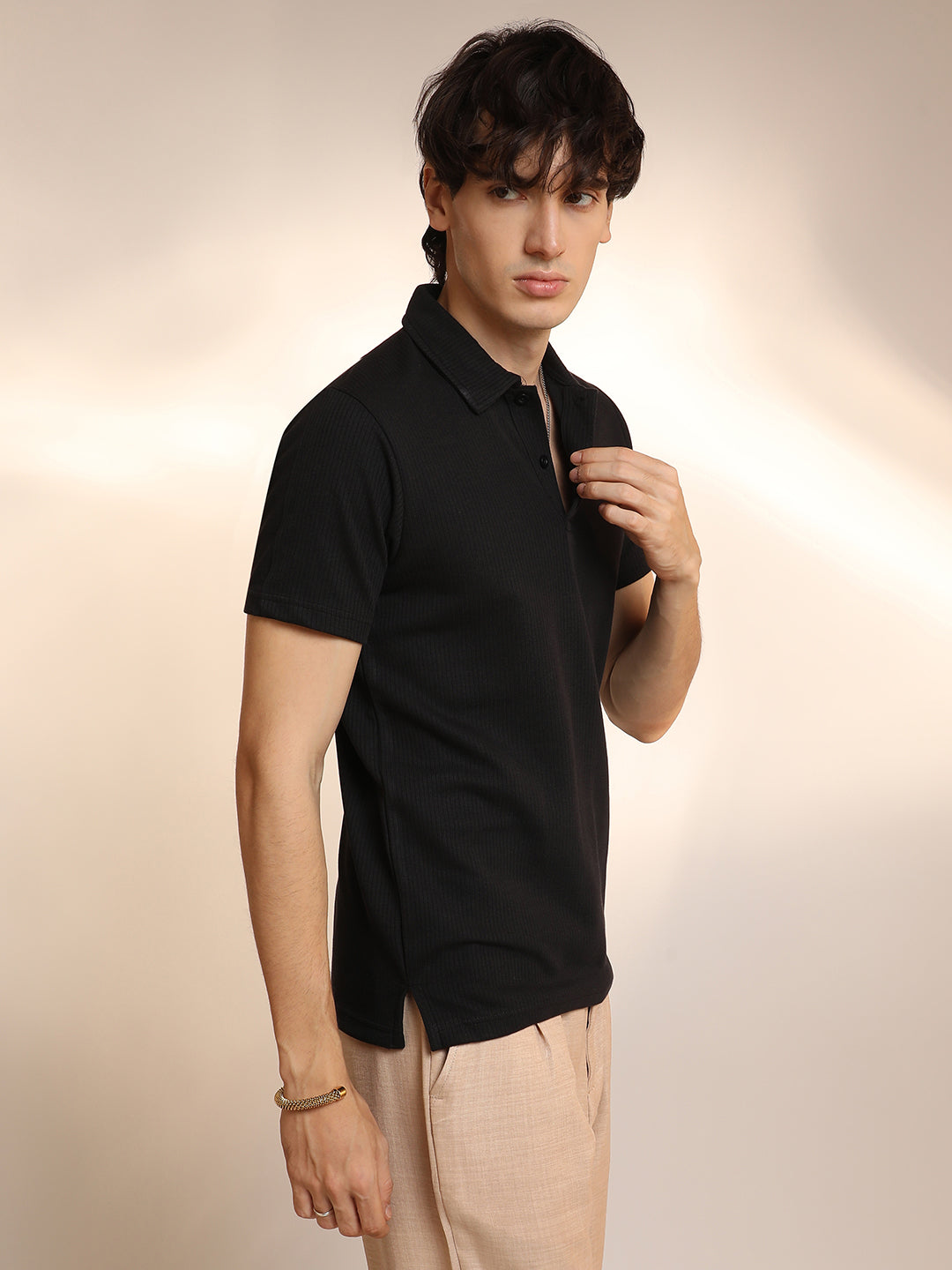 Ribbed Polo T-Shirt